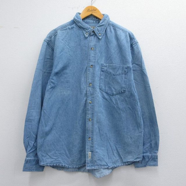 L★古着 長袖 シャツ メンズ コットン ボタンダウン 薄紺 ネイビー デニム 25apr19 中古 トップス
