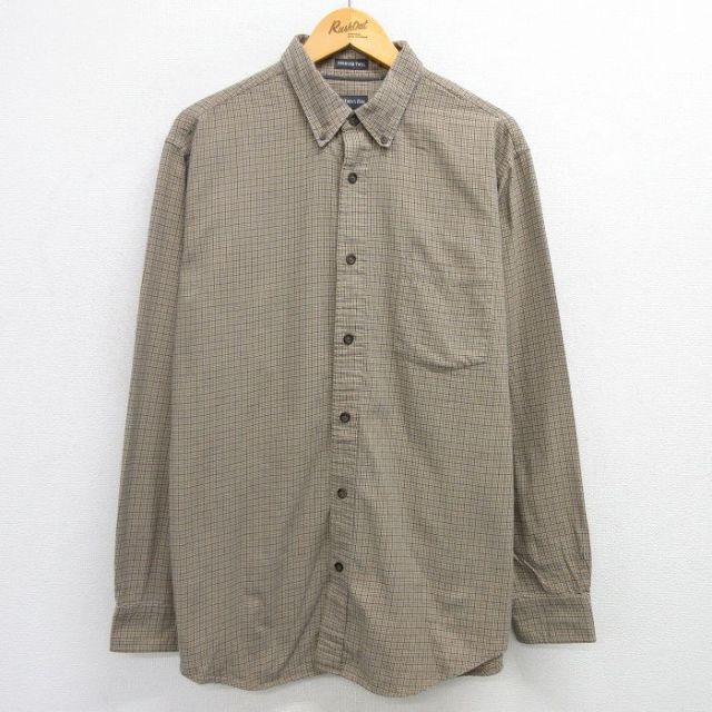 XL★古着 セントジョンズベイ 長袖 シャツ メンズ コットン ボタンダウン ベージュ他 カーキ チェック 25apr21 中古 トップス