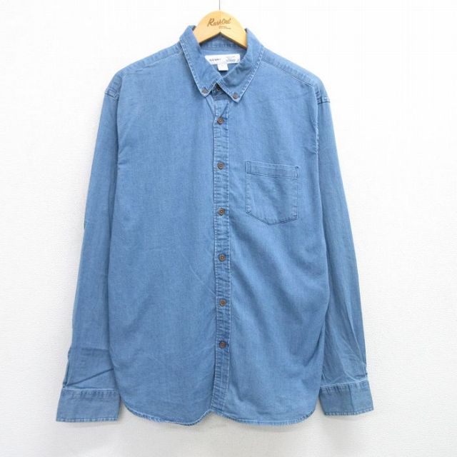 XL★古着 オールドネイビー OLD NAVY 長袖 シャツ メンズ ボタンダウン 薄紺 ネイビー デニム 25apr21 中古 トップス