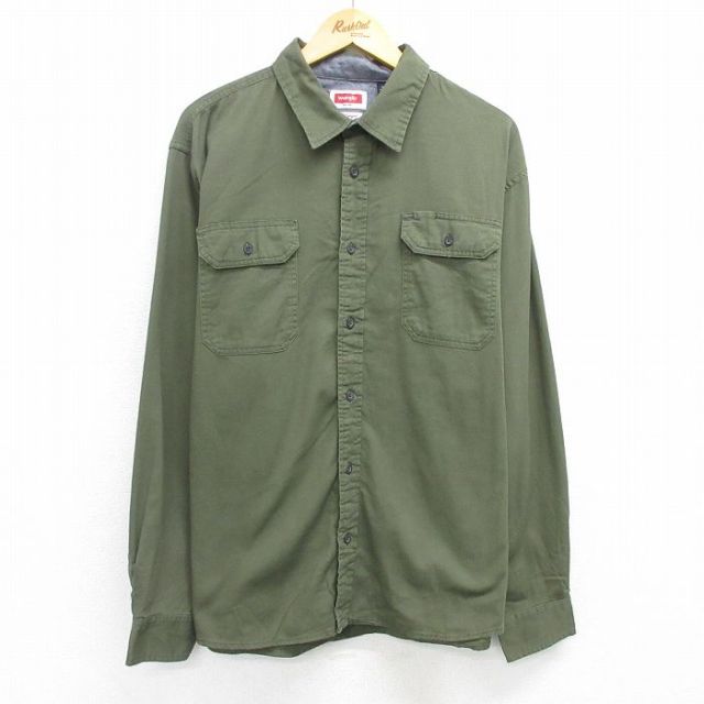 XL★古着 ラングラー Wrangler 長袖 シャツ メンズ 大きいサイズ 濃緑 グリーン 25apr21 中古 トップス