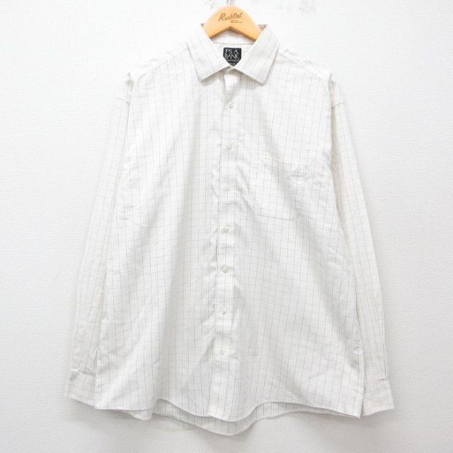 XL★古着 JOS A BANK 長袖 シャツ メンズ 大きいサイズ コットン 白他 ホワイト チェック 25apr21 中古 トップス