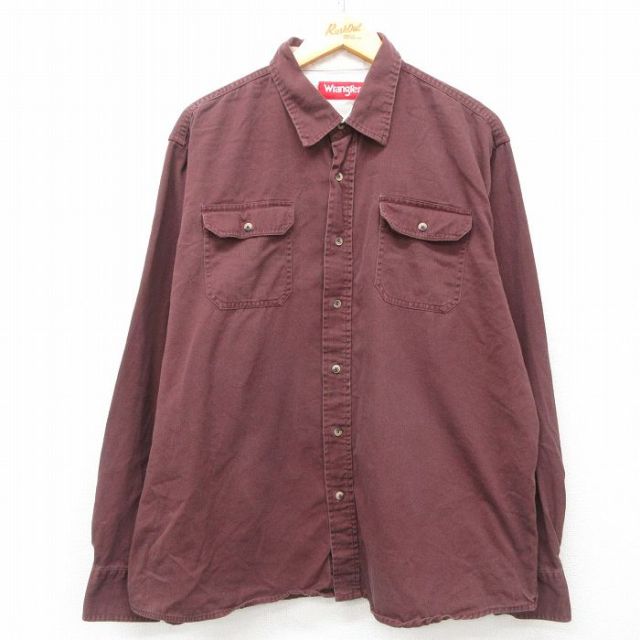 【50%OFF】XL★古着 ラングラー Wrangler 長袖 シャツ メンズ 大きいサイズ コットン エンジ 25apr21 中古 トップス