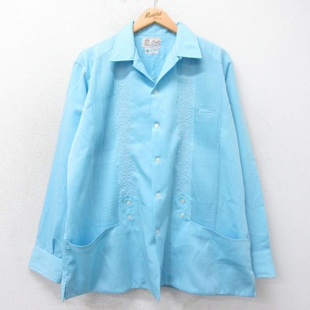 XL★古着 長袖 シャツ メンズ 90年代 90s 水色 【spe】 25apr22 中古 トップス