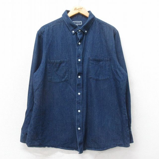L★古着 長袖 シャツ メンズ コットン ボタンダウン 濃紺 ネイビー デニム 25apr23 中古 トップス