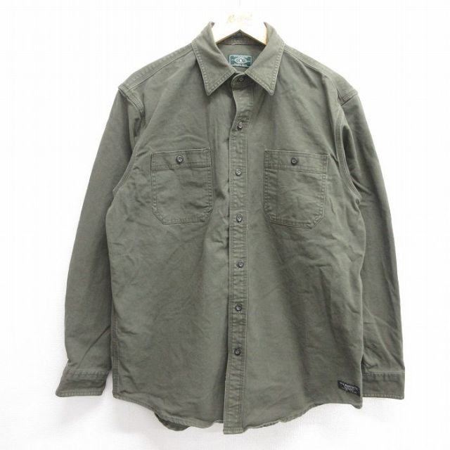 L★古着 G.H.BASS 長袖 シャツ メンズ ダック地 濃緑 グリーン 25apr23 中古 トップス