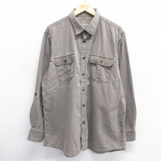 L★古着 長袖 シャツ メンズ ロング丈 コットン 茶系 ブラウン 25apr23 中古 トップス