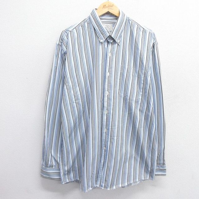 L★古着 長袖 シャツ メンズ コットン ボタンダウン 青他 ブルー ストライプ 25apr23 中古 トップス