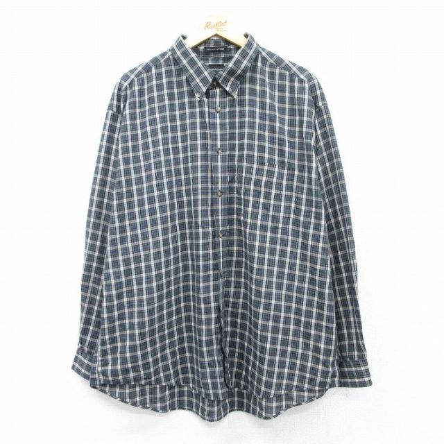 XL★古着 アロー 長袖 シャツ メンズ 大きいサイズ ボタンダウン 紺他 ネイビー チェック 25apr23 中古 トップス