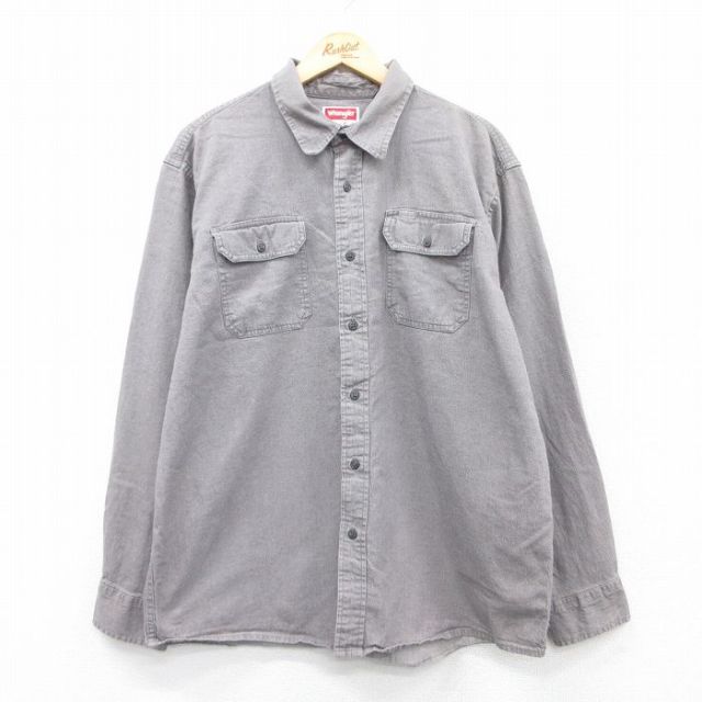 XL★古着 ラングラー Wrangler 長袖 シャツ メンズ 大きいサイズ グレー 霜降り 25apr23 中古 トップス