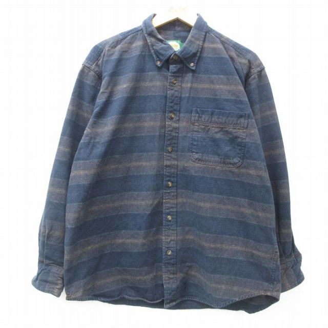 XL★古着 カベラス 長袖 シャツ メンズ 00年代 00s コットン ボタンダウン 紺他 ネイビー ボーダー 25apr25 中古 トップス
