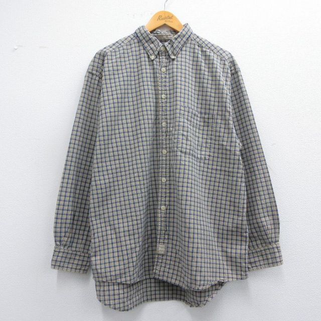 XL★古着 アロー 長袖 シャツ メンズ オックスフォード コットン ボタンダウン ベージュ他 カーキ チェック 25apr25 中古 トップス