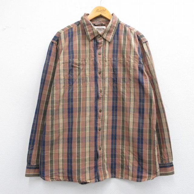 XL★古着 エルエルビーン LLBEAN 長袖 シャツ メンズ コットン 茶他 ブラウン チェック 25apr28 中古 トップス
