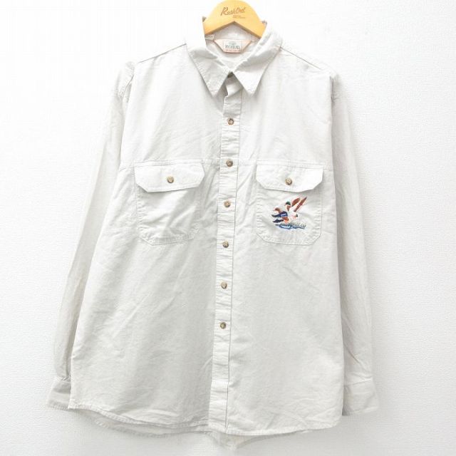 XL★古着 レッドヘッド 長袖 シャツ メンズ 90年代 90s 鳥 大きいサイズ ロング丈 USA製 ベージュ カーキ 25may08 中古 トップス