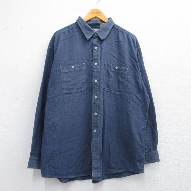 XL★古着 エルエルビーン LLBEAN 長袖 シャツ メンズ 90年代 90s 大きいサイズ コットン 紺 ネイビー 【spe】 25may12 中古 トップス
