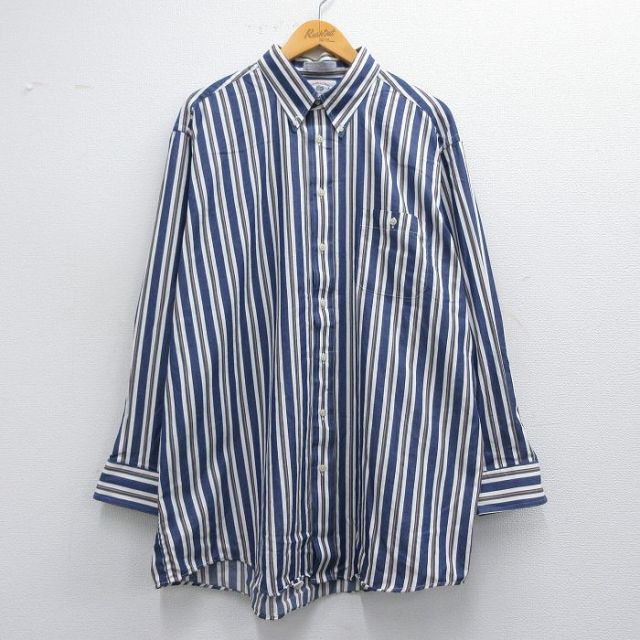 90s 長袖シャツ ストライプ ネイビー XL | 古着