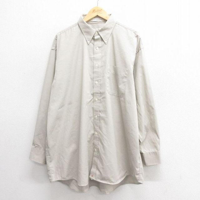 【50%OFF】XL★古着 長袖 シャツ メンズ 90年代 90s オックスフォード 大きいサイズ ロング丈 ボタンダウン USA製 薄グレー 25may26 中古 トップス