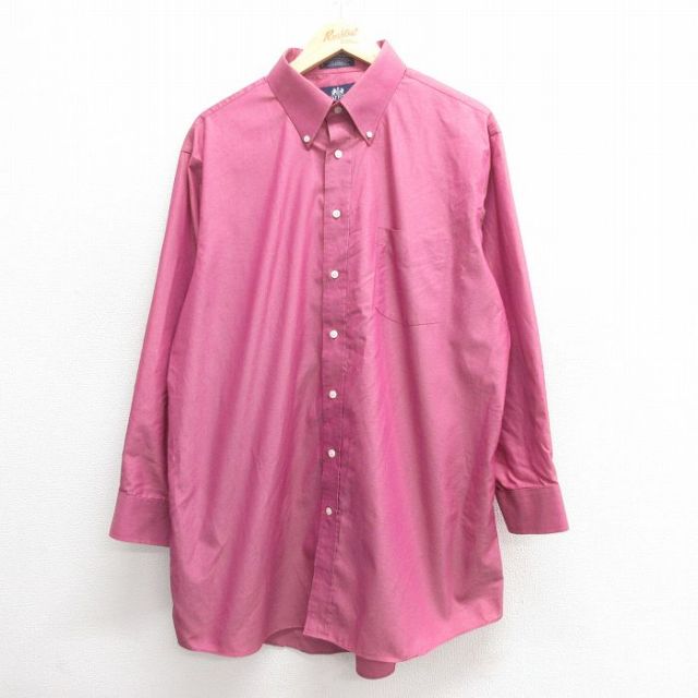 XL★古着 長袖 シャツ メンズ オックスフォード 大きいサイズ ロング丈 ボタンダウン エンジ 25may29 中古 トップス