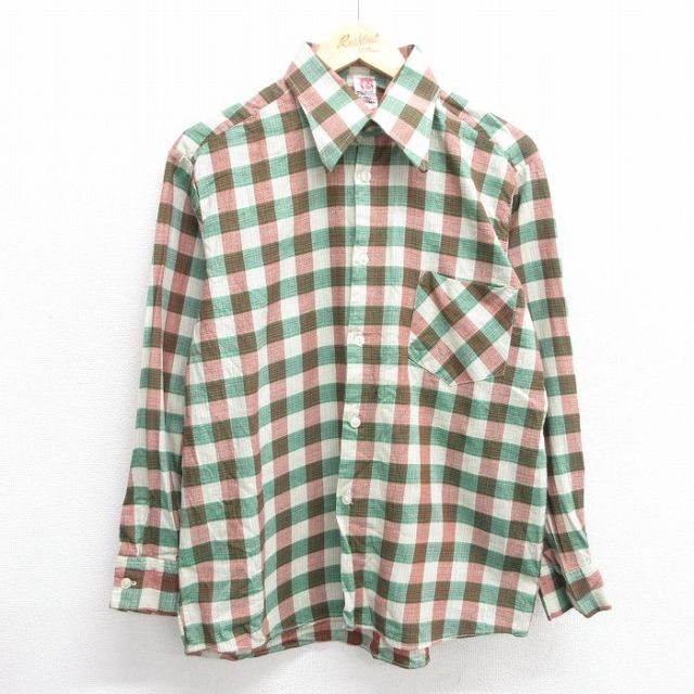 L★古着 長袖 シャツ メンズ 90年代 90s 緑他 グリーン チェック 25may30 中古 トップス