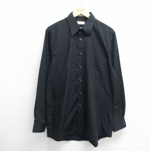 L★古着 バンヒューセン 長袖 シャツ メンズ ロング丈 USA製 黒 ブラック 25may30 中古 トップス