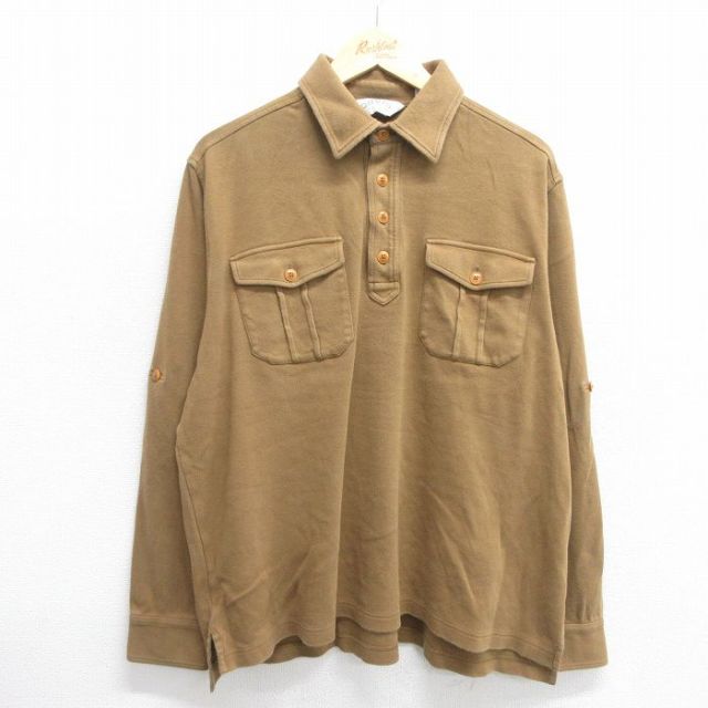 XL★古着 オービス ORVIS 長袖 ポロ シャツ メンズ 00年代 00s 大きいサイズ コットン 茶系 ブラウン 25may30 中古 トップス