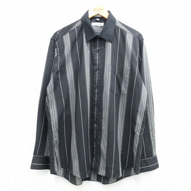 L★古着 長袖 シャツ メンズ 90年代 90s 黒他 ブラック ストライプ 25may30 中古 トップス