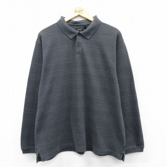 XL★古着 アロー 長袖 ポロ シャツ メンズ 濃グレー他 チェック 25may30 中古 トップス