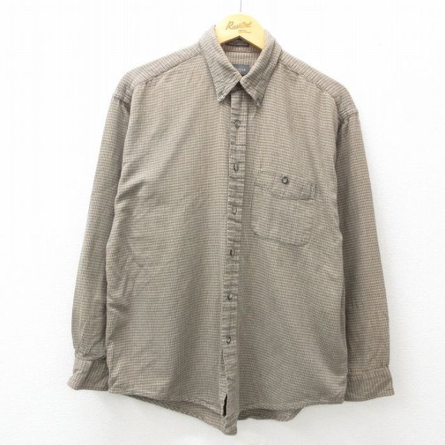 L★古着 バンヒューセン 長袖 シャツ メンズ コットン ボタンダウン ベージュ系他 カーキ 25may31 中古 トップス