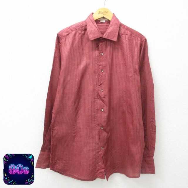 【50%OFF】80s 長袖シャツ レッドストライプ L | 古着