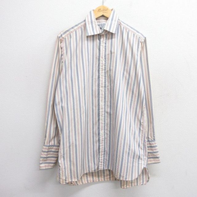 L★古着 ブルックスブラザーズ BROOKS BROTHERS 長袖 ブランド シャツ メンズ イングランド製 生成り他 ストライプ 25jun03 中古 トップス