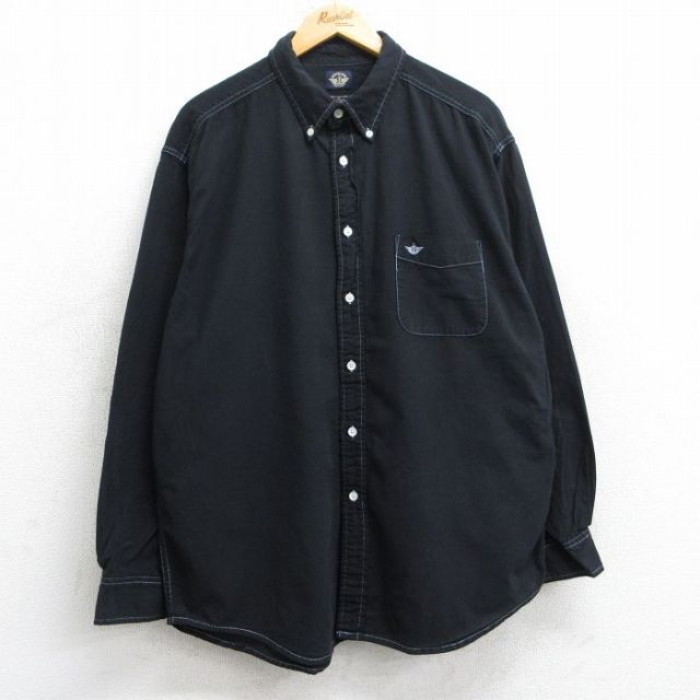 XL★古着 ドッカーズ 長袖 シャツ メンズ 00年代 00s ワンポイントロゴ 大きいサイズ コットン ボタンダウン 黒 ブラック 25jun10 中古 トップス