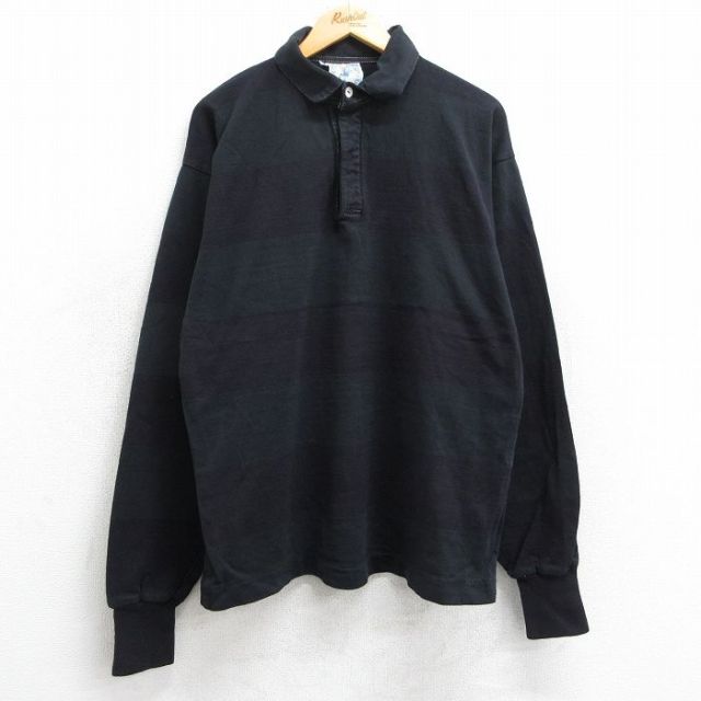L★古着 ランズエンド 長袖 ラガー シャツ メンズ 90年代 90s コットン USA製 黒他 ブラック ボーダー 25jun10 中古 トップス