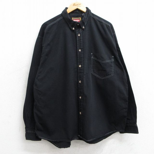XL★古着 ラングラー Wrangler 長袖 シャツ メンズ 90年代 90s 大きいサイズ コットン ボタンダウン 黒 ブラック 25jun10 中古 トップス