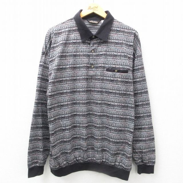 XL★古着 長袖 ポロ シャツ メンズ 00年代 00s 黒他 ブラック 25jun11 中古 トップス