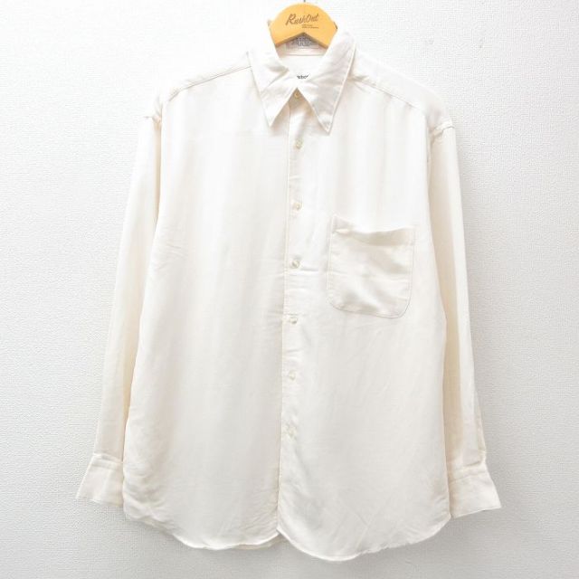 XL★古着 長袖 シャツ メンズ レーヨン 白 ホワイト 25jun11 中古 トップス
