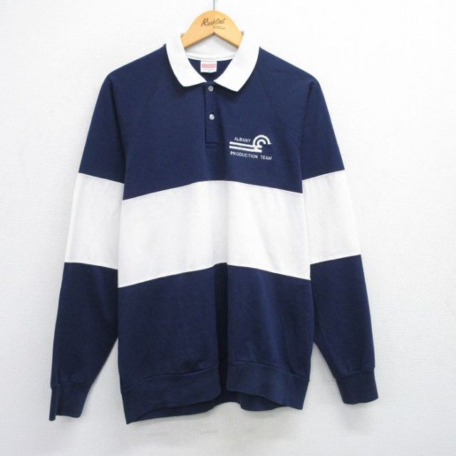 L★古着 長袖 ポロ シャツ メンズ 90年代 90s ALBANY ラグラン USA製 紺他 ネイビー 25jun19 中古 トップス