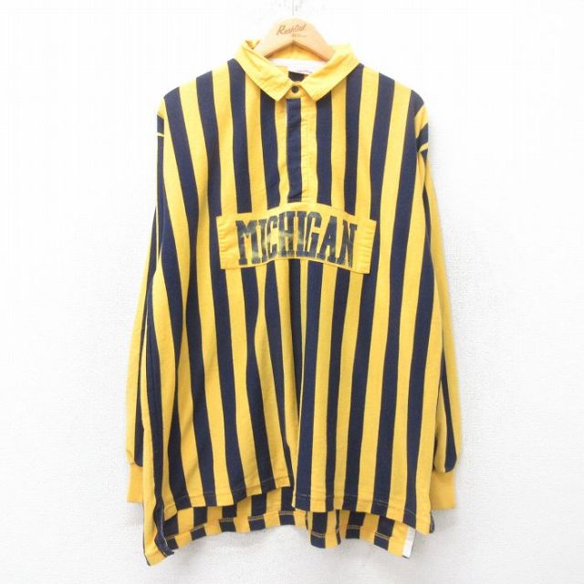 XL★古着 長袖 ラガー シャツ メンズ 00年代 00s ミシガン 黄他 イエロー ストライプ 25jun20 中古 トップス