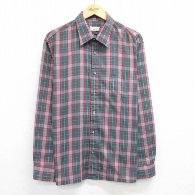 【20%OFF】XL★古着 長袖 シャツ メンズ 80年代 80s 緑他 グリーン チェック 25jun23 中古 トップス