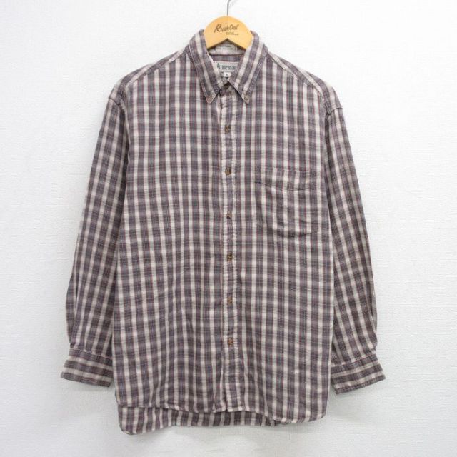 L★古着 エアロポステール AEROPOSTALE 長袖 シャツ メンズ 90年代 90s コットン ボタンダウン ベージュ系他 カーキ チェック 25jun23 中古 トップス