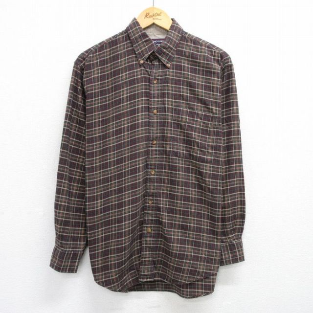 【20%OFF】L★古着 長袖 シャツ メンズ 00年代 00s コットン ボタンダウン 濃緑他 グリーン チェック 25jun23 中古 トップス