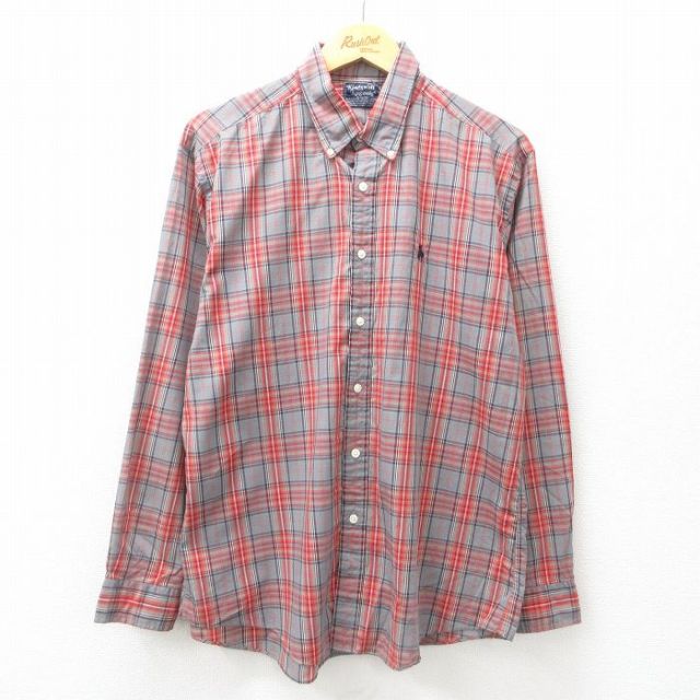 L★古着 長袖 シャツ メンズ 80年代 80s ワンポイントロゴ ボタンダウン グレー他 チェック 25jun23 中古 トップス