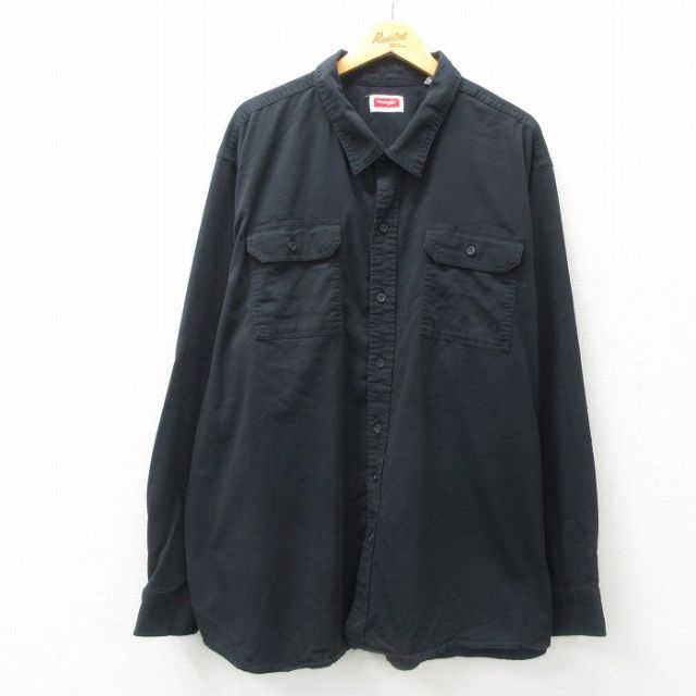 XL★古着 ラングラー Wrangler 長袖 シャツ メンズ 大きいサイズ ロング丈 黒 ブラック 25jun23 中古 トップス