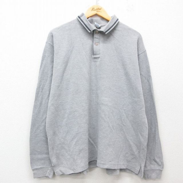 オールドネイビー 00s 長袖ポロシャツ 鹿の子 グレー XL | 古着