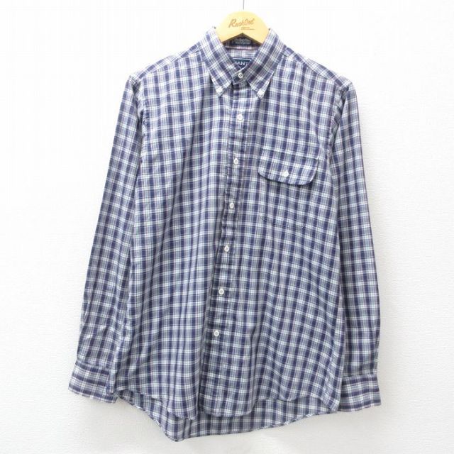 L★古着 GANT 長袖 シャツ メンズ 90年代 90s ボタンダウン 紺他 ネイビー チェック 25jun25 中古 トップス