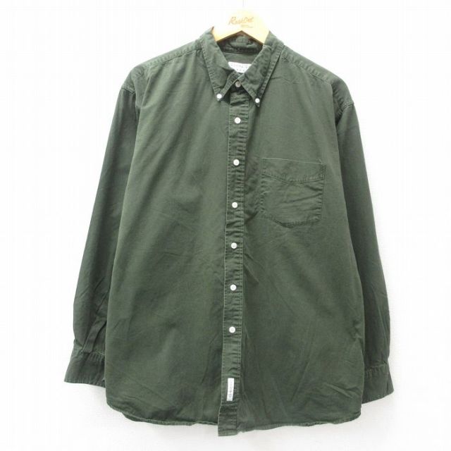 【50%OFF】XL★古着 長袖 シャツ メンズ 90年代 90s ボタンダウン 濃緑 グリーン 25jun25 中古 トップス