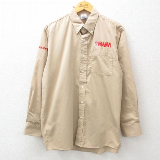 L★古着 長袖 シャツ メンズ 00年代 00s KWM ボタンダウン ベージュ カーキ 25jun25 中古 トップス