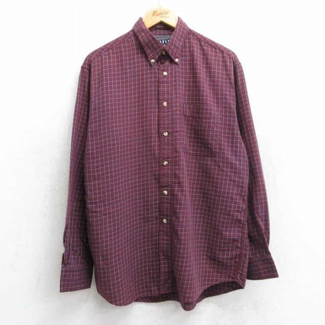 L★古着 長袖 シャツ メンズ 00年代 00s コットン ボタンダウン エンジ他 チェック 25jun25 中古 トップス