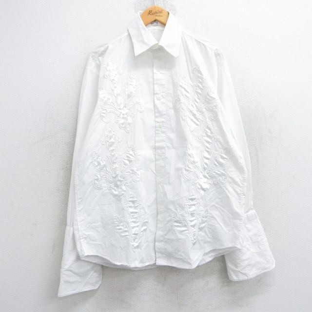 XL★古着 長袖 シャツ メンズ 90年代 90s 刺繍 白 ホワイト 25jun25 中古 トップス