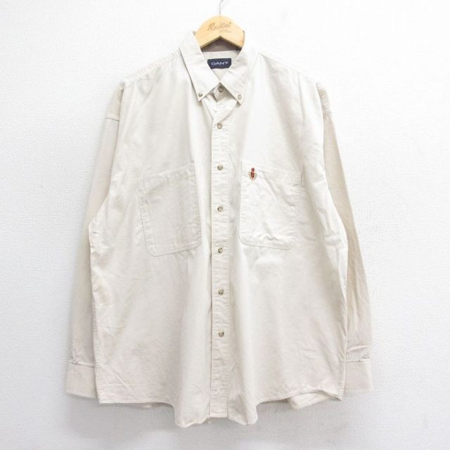 90s 長袖シャツ エンブレム 生成り ベージュ XL | 古着