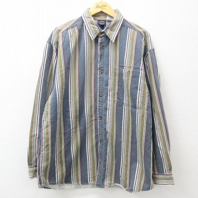 90s 長袖シャツ ネイビーストライプ XL | 古着