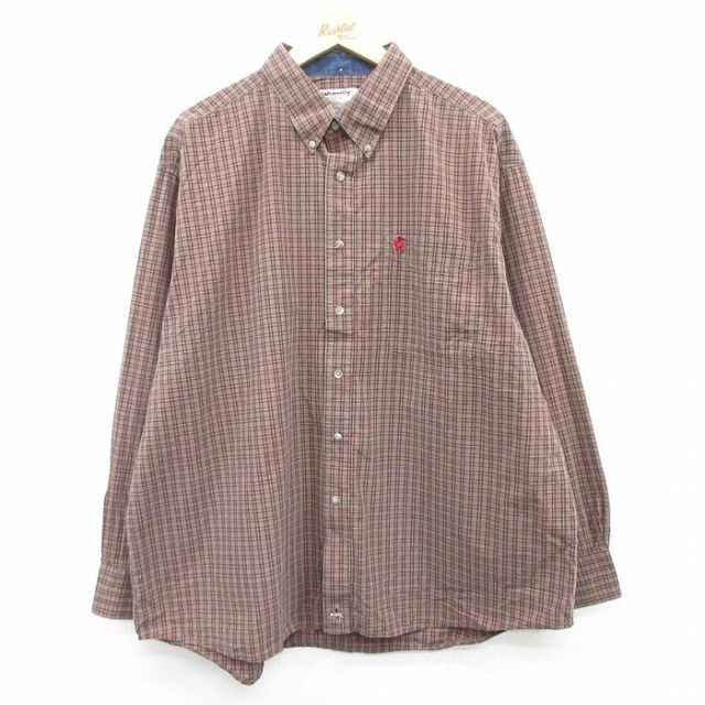 XL★古着 ラングラー Wrangler 長袖 ウエスタン シャツ メンズ PBR 大きいサイズ コットン ボタンダウン 茶他 ブラウン チェック 25jun30 中古 トップス